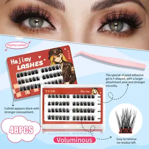 Self-Adhesive Lashes Hajimy No Glue Lash Kit Jelly-Coated Base self Adhesive Individual eyelahes Easy Makeup Application with Tweezers Cosmetic Self-Adhesive Eyelash Kit Press on Lash Beginner Friendly Eyelashes 48PCS
