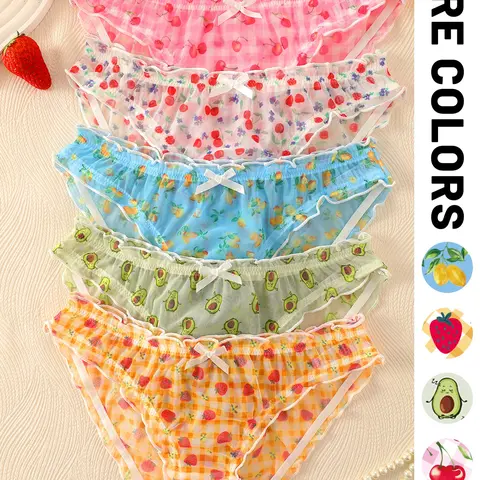 Women's Sexy Mesh Briefs, Panties, Sweet Romantic Cute Comfortable Breathable Daily Wear, 3/4/5 Pairs Pack, Slim-Fitting Drop Waist Design, Knitted Stretch Underwear