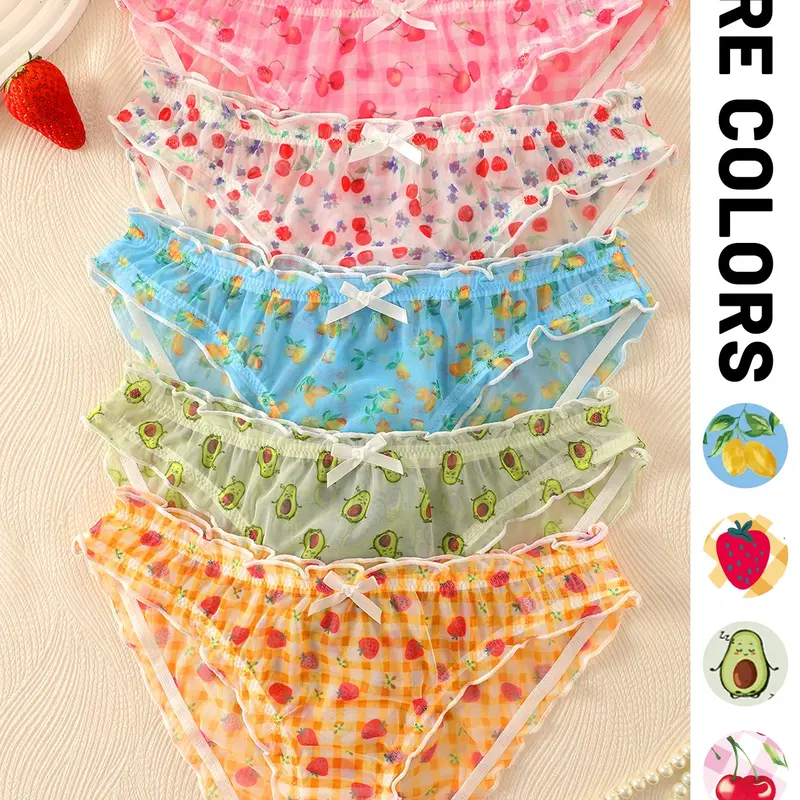 Women's Sexy Mesh Briefs, Panties, Sweet Romantic Cute Comfortable Breathable Daily Wear, 3/4/5 Pairs Pack, Slim-Fitting Drop Waist Design, Knitted Stretch Underwear