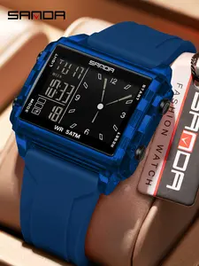 Sanda brand sports fashion watch, LED luminous sports electronic watch for men and women, multifunctional waterproof silicone tape youth watch, Trendy multifunctional watch, couple watch gift