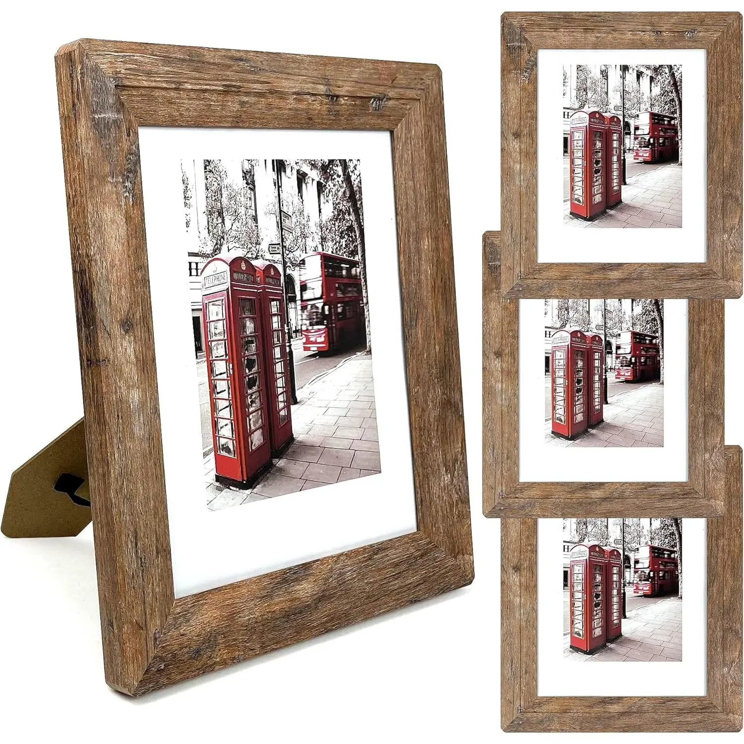 Rustic Brown 8x10 Wooden Photo Frame Set (4-Pack) - Medium Density Fiberboard Composite Frames, Real Tempered Glass, Rounded Corners, Anti-Drop Design, Horizontal & Vertical Accessibility for Tabletop, Wall Mount Indoors Graduation Home Decor