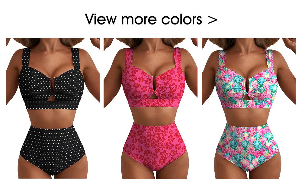 Aleumdr Women's 2 Piece U Wire Cutout Bikini Sets Floral Print High Waisted Swimsuit 2026 Summer Beach Swim Bathing Suit