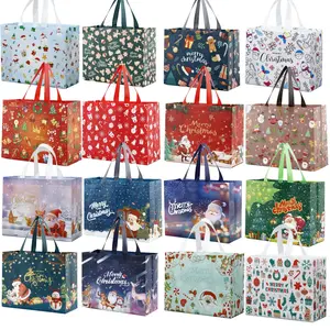 16pcs Large Christmas Tote Gift Bags, Reusable Non-Woven Fabric, Durable Handle Design, Perfect for Holiday Gifts & Stocking Stuffers, Party Favors Assortment
