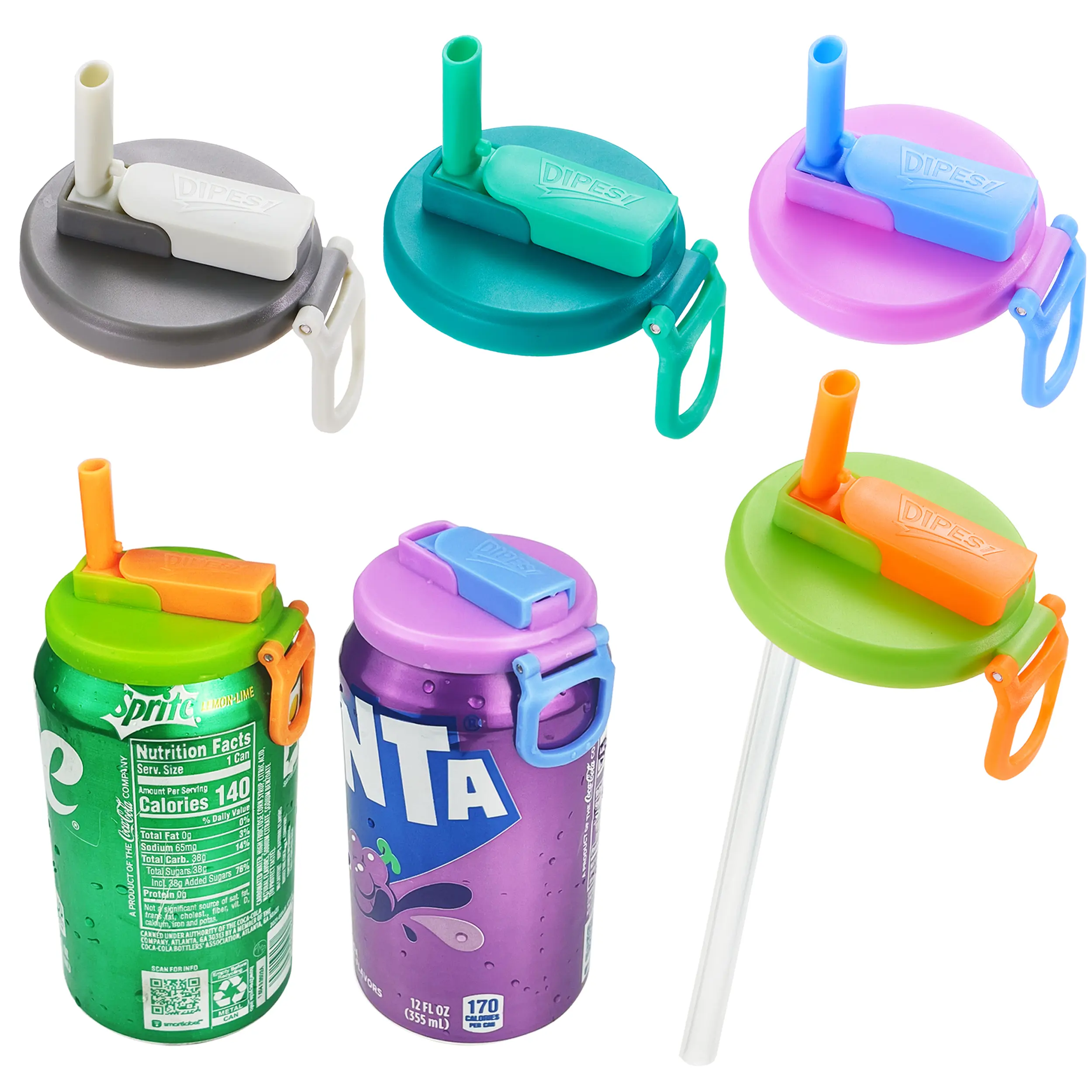 BPA-Free 4-Pack 4-Color Seltzer Soda Can Caps with Straw - Reusable for Seltzer Beverages, Juices, and Mixed Colors Drinkware, cirkul water bottle cap , Mug ,Tumblers ,Cup