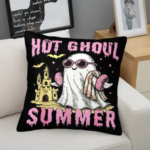 Summer Halloween Pattern Single-Sided Printed Throw Pillow, Soft And Comfortable Design, Perfect For Sofa And Bed, Ideal Gift For Relaxing Moments