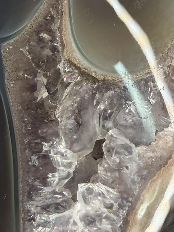 Natural Brazilian Amethyst Geode Standing Egg 10" Polished Agate with Custom Hardwood Display Stand for Home Decor at 8lbs | purple crystal natural amethyst supplier