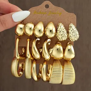 18Pcs/Set Vintage Punk Waterdrop Hoop Earring for Women Fashion Gold Silver Color Exaggerated CCB Earring Daily Wear Jewelry New
