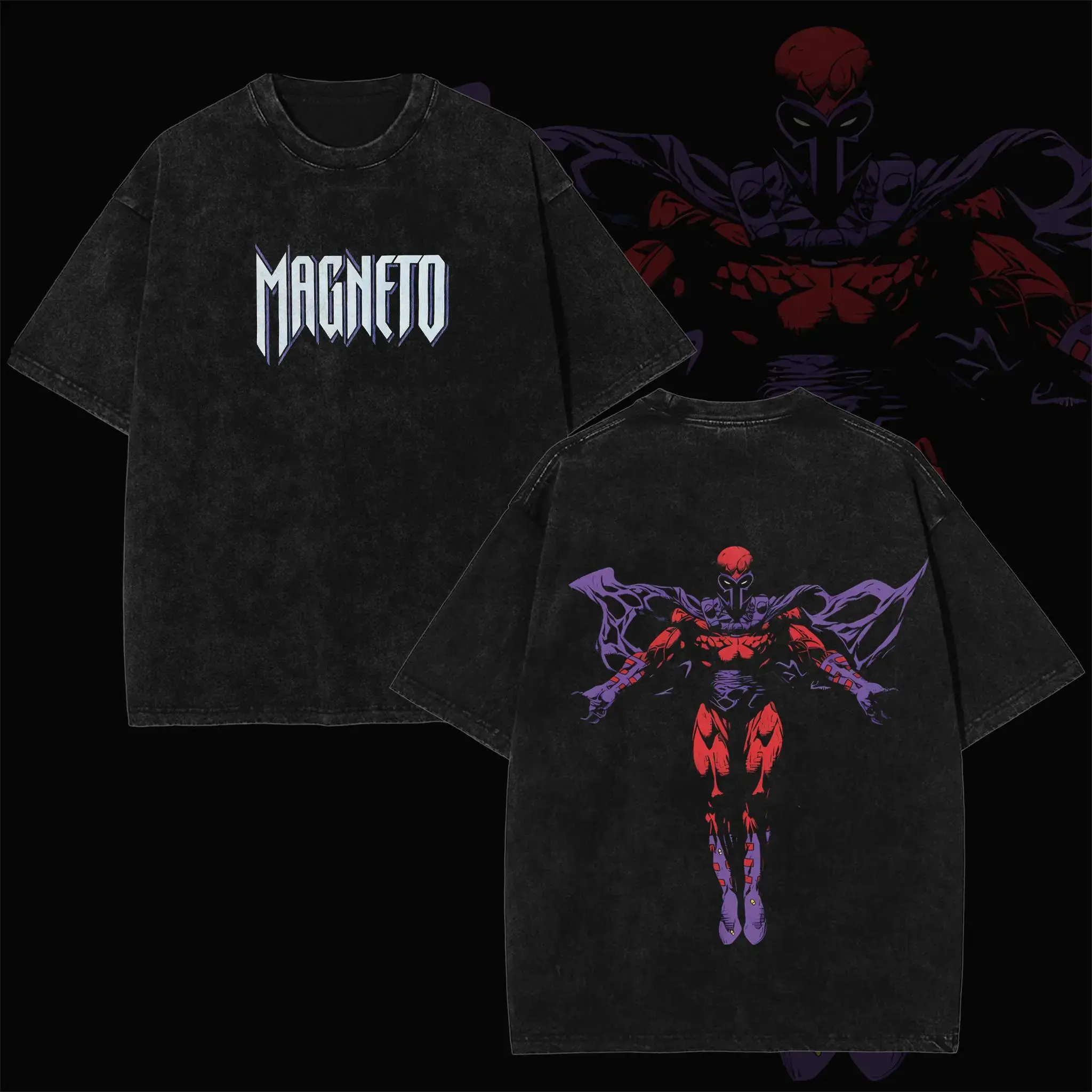 100% Cotton Washed T-ShirtPure Cotton Washed T-ShirtRetro Magneto "Floating Mutant Leader" Edition Graphic Double-Sided Vintage Washed T-Shirt, Unisex Oversized Heavyweight Cotton Streetwear Top, Ideal Gift for MCU Fans & Supervillain Collectors