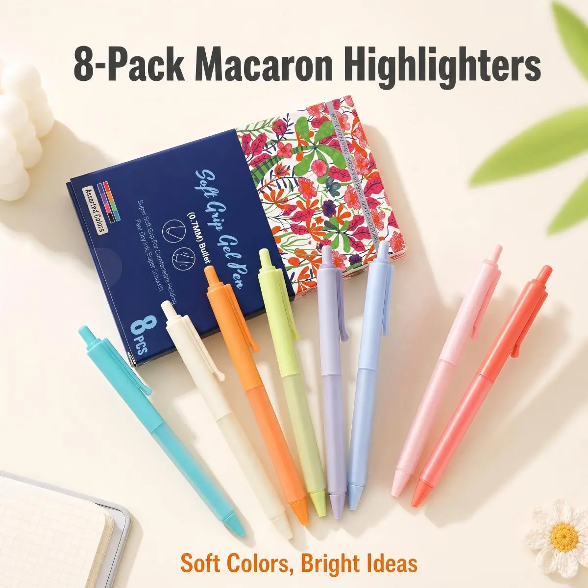 Pastel Macaron Retractable Gel Pens, 8Pcs, 0.7mm Bullet Tip, Soft Grip, Fast-Dry Smooth, Gift-Ready Office Stationery for Teen Girls, Journaling & Note-Taking