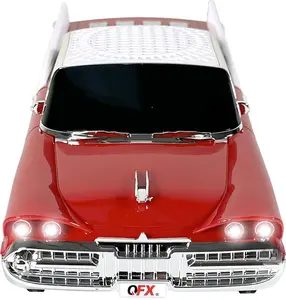 Bluetooth 1959 Retro Classic Car Speaker, Dual 2-inch Speakers, Hands-Free Link, Built-in Microphone, FM Radio, and LED Party Lights, Red - BT-1959-RED