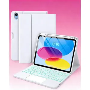 [only Case with Keyboard]iPad 11 10th Generation Case with Keyboard Folio Pencil Holder Trackpad 7 Color Backlit Detachable Wireless Keyboard for iPad 11th 10th Gen White Tablet Tablet
