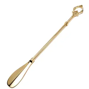 Golden Magic Wand Long Handle Shoe Horn | Vintage Luxury Metal Shoe Helper No Bending for Elderly Pregnant Women