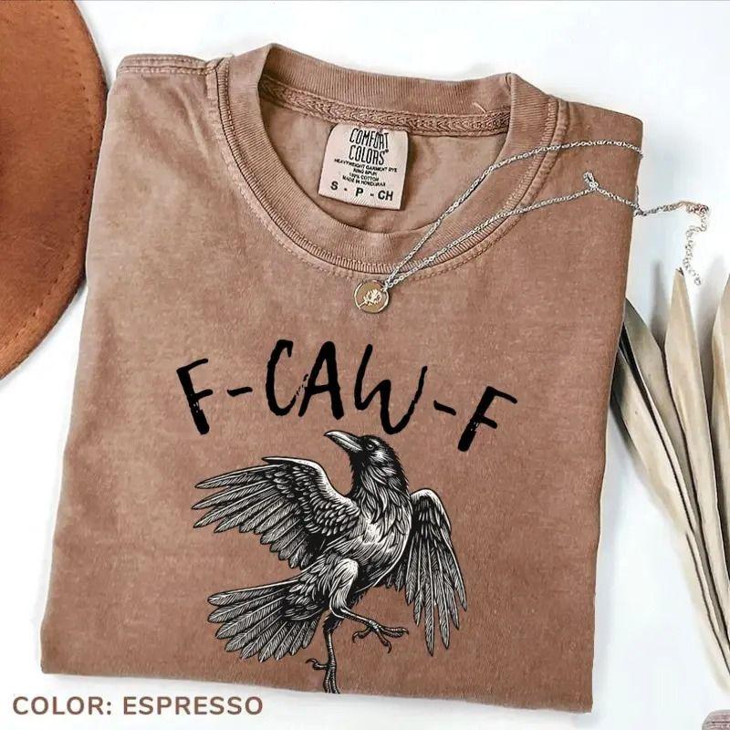 Comfort Colors F-Caw-F Funny Crow Retro Raven Gothic T-shirt by Golden Pine Cotton, Garment-Dyed Vintage Look, Soft Premium Cotton, Made In The USA