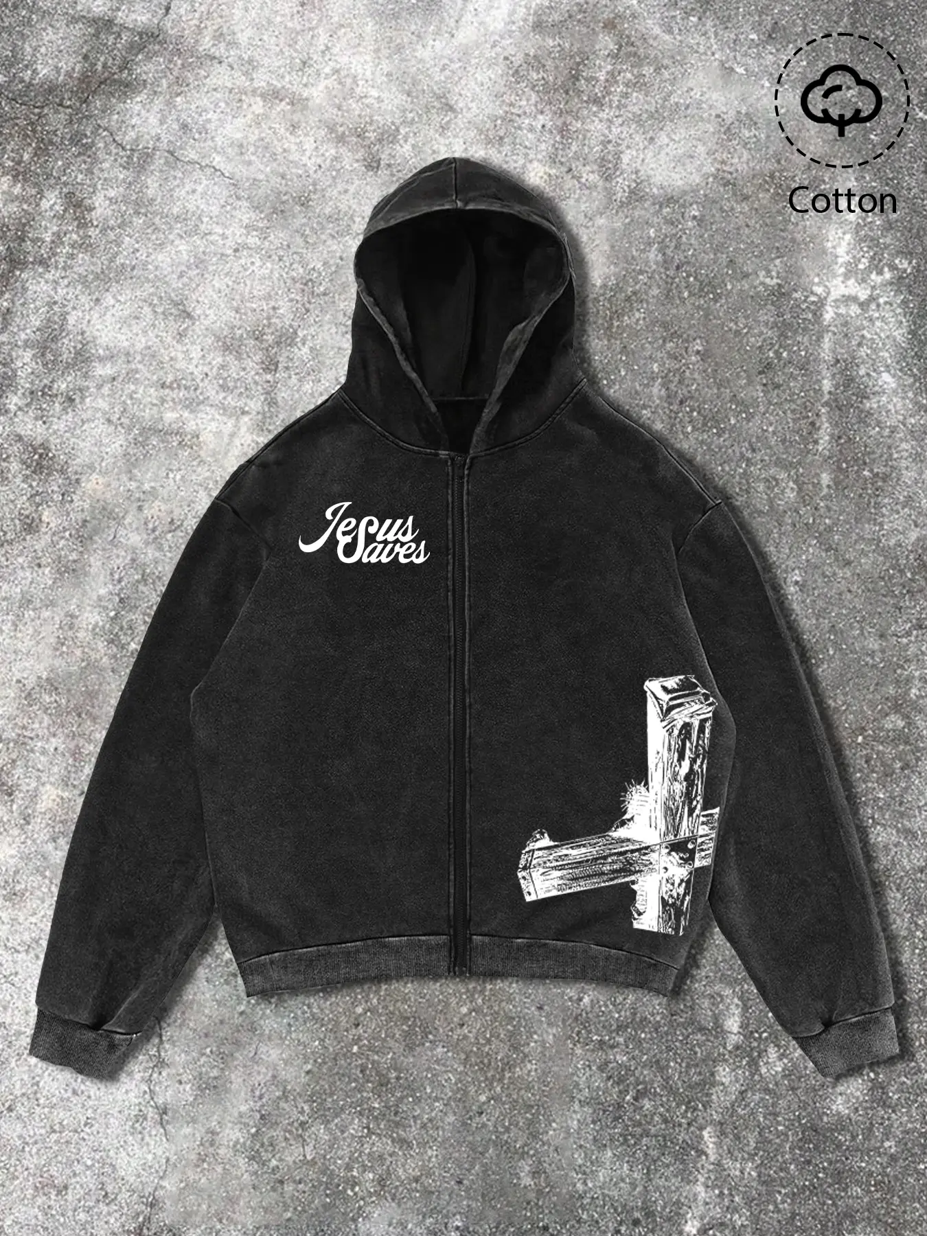 Men's Casual Zip Hoodie with Jesus Print, Regular Fit Cotton Fabric, Stylish and Versatile, Perfect for Daily Wear