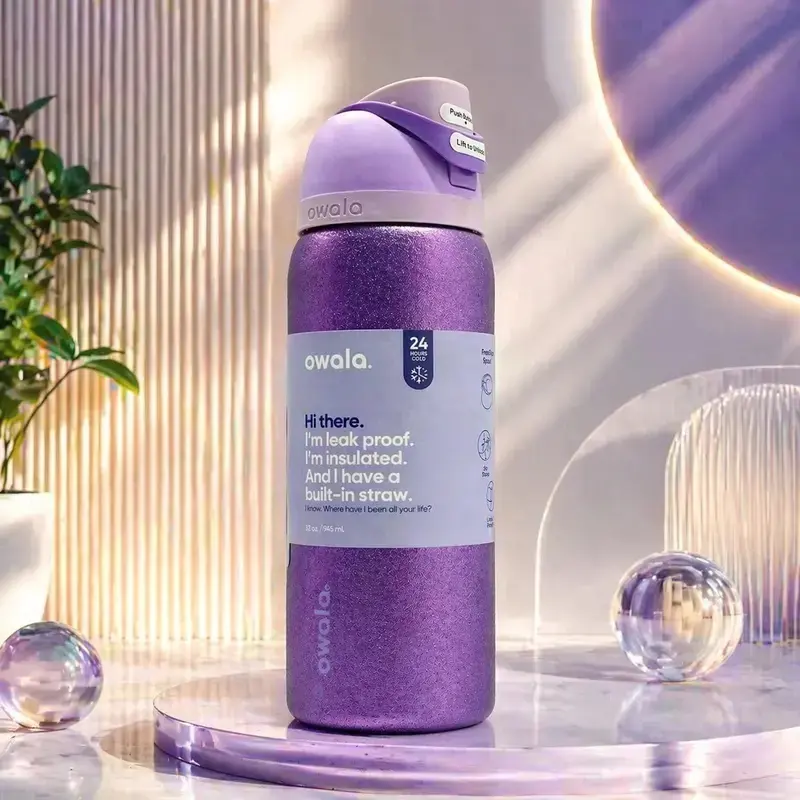 Owala Eggstra 32 oz Purple Glitter Bottle Stainless Steel for girl and princess, Limited Edition Shimmery Purple Water Bottle, BFA Free Glitter Purple Insulated Stainless Steel Water Bottle - Straw Lid,