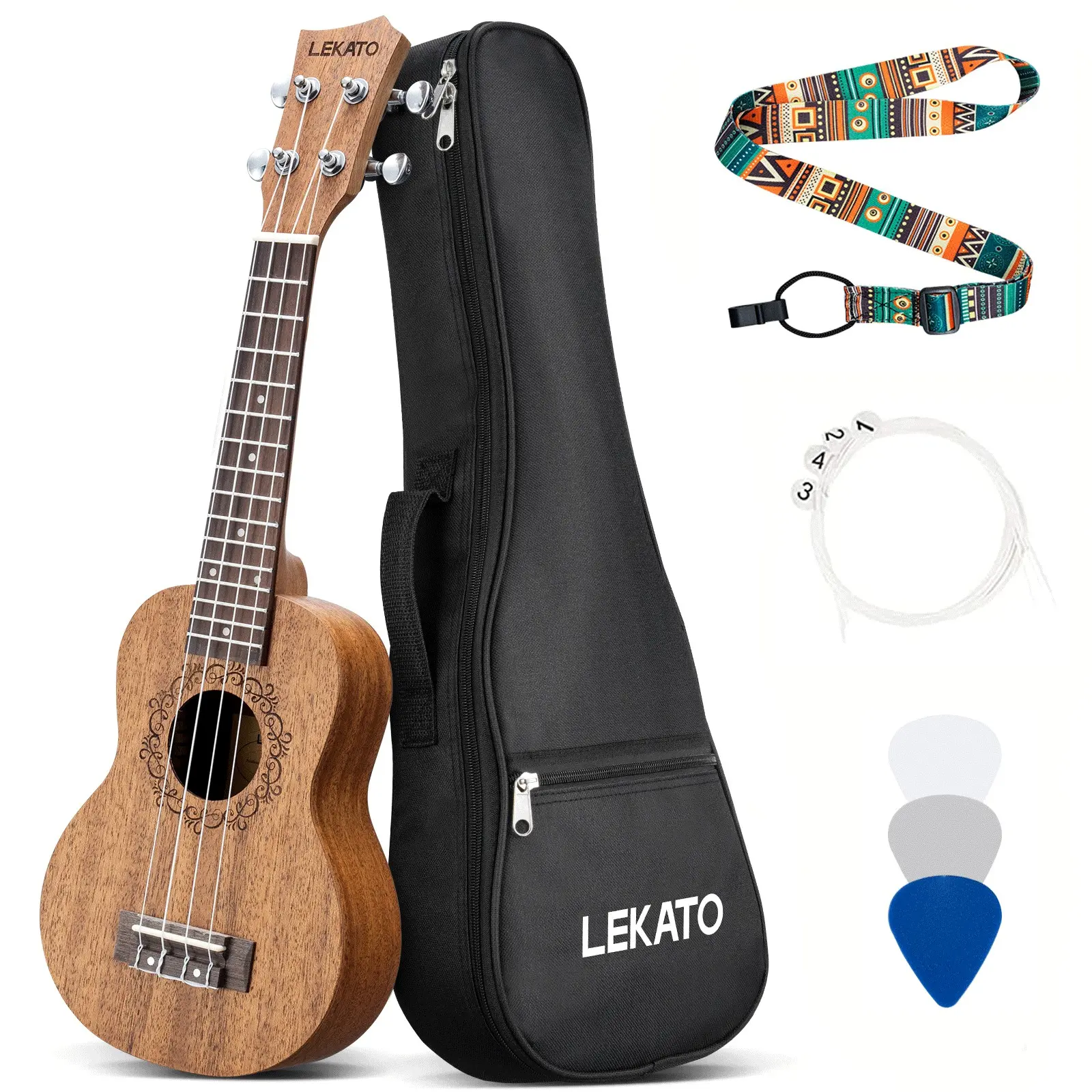 【Ideal GIFT,CRAZY DEAL】 LEKATO Ukulele Kit,Concert Mahogany, 21/23 inch Ukelele Bundle for Beginners Adults Professional,Nylon String Wooden Hawaiian,Starter Uke Strap Picks Set,Music Education Player Boy Girl Friend Christmas Party Relaxing Gift
