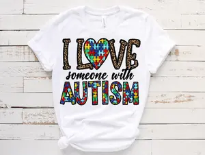Women's Short-Sleeve Cotton Casual Round Neck I Love Someone with Autism (Cheetah) Fit T-Shirt