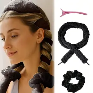 5 Pcs Set Heatless Hair Curler, Heatless Curls Headband, Overnight Curling Headband, Creates Beautiful Curls Without Damaging The Hair，For All Hair Types,No Heat Ribbon Wrap, Heatless Curling Set For Long Short Hair With Hair Scrunchies And Clip