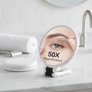 50x Magnifying Dual-Sided Handheld Mirror with Adjustable Stand and Travel Case, Foldable Makeup Mirror for Precision Grooming