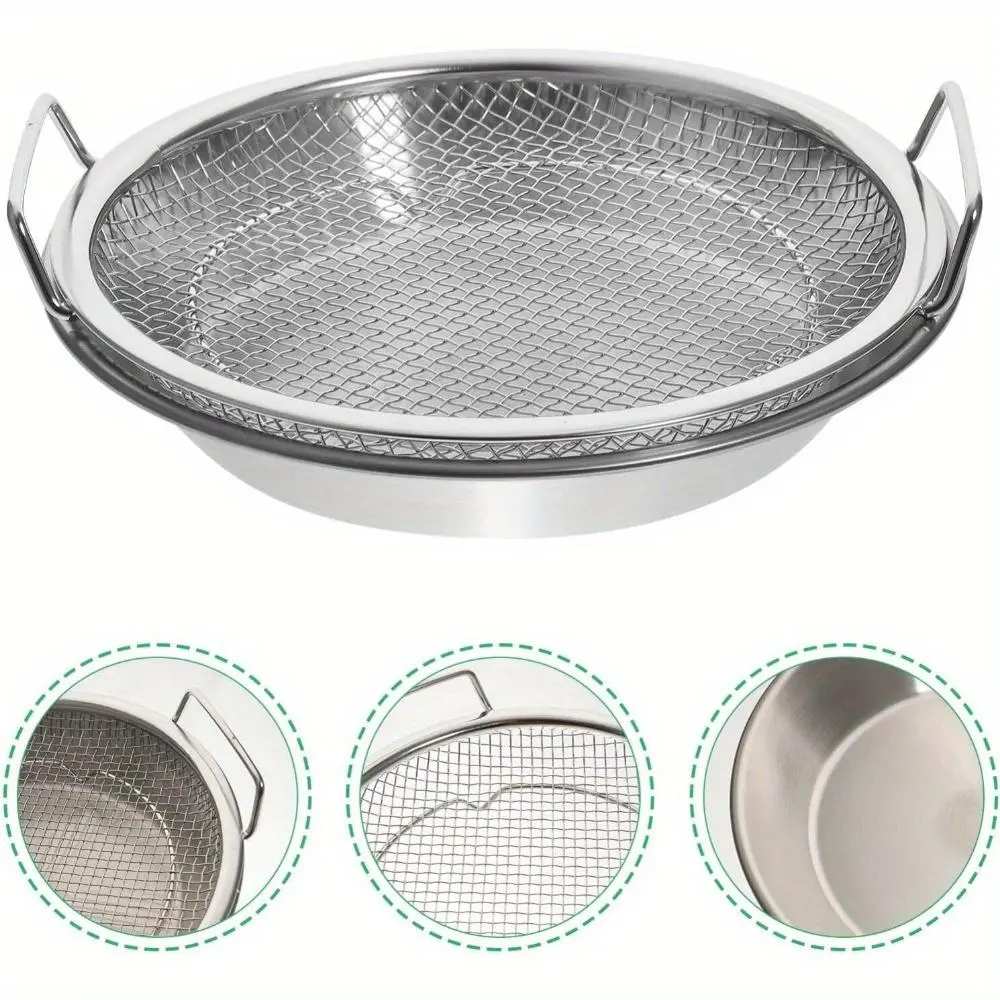Stainless Steel Frying Net Sieve, 2pcs/set Grease Filter Tray, Easy To Clean Non-stick Fruit & Vegetable Drainer, Fried Food Grease Filter with Tray