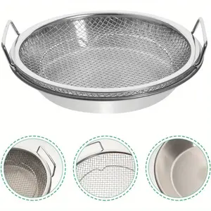 Stainless Steel Frying Net Sieve, 2pcs/set Kitchen Grease Filter Tray, Easy To Clean Non-stick Fruit & Vegetable Drainer, Fried Food Grease Filter with Tray