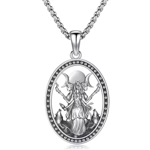 Gothic Witch Hecate March Witch Goddess Pendant Necklace - Stainless Steel, Box Chain Elegance, Retro Look, Witchy Daily Flair, Stylish Unisex Adult Jewelry Gift, Metal Coated Mystical Charm, Everyday Wear