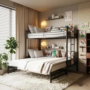 Eyisean Metal Pull-Out Bunk Bed Frame, Twin Over King Bunk Bed with Safety Guardrail & Built-In Ladder, No Box Spring Needed, Space-Saving Extendable Beds for Adults, Bedroom, Dorm