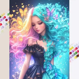 1 set of DIY diamond painting kit, 5D diamond art kit, DIY decor butterfly, colorful hair, dress. Mosaic, diamond art, DIY art home decor.