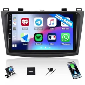 2G+64G Android 15 Radio for Mazda 3 2010 2011 2012 2013 with Wireless CarPlay Android Auto 9" Touch Screen Car Stereo with GPS Navigation Bluetooth WiFi FM RDS HD Backup Camera