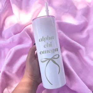 Alpha Chi Omega Coquette Bow Tumbler with Straw - White