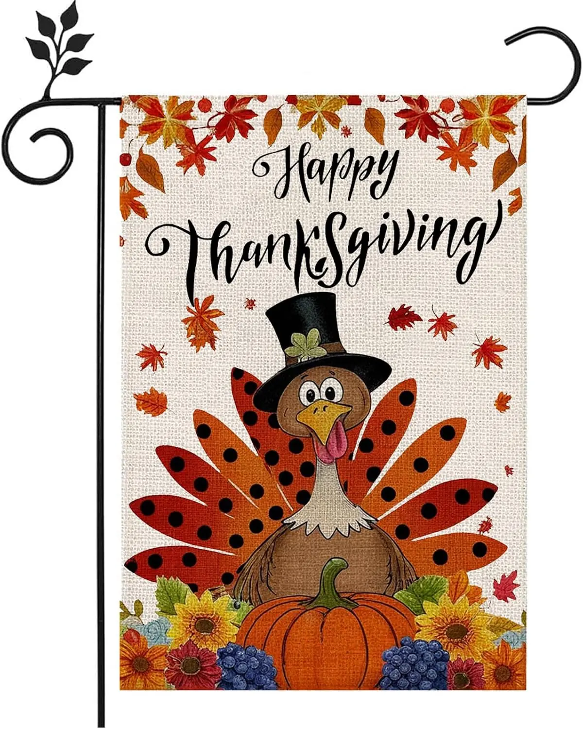 Happy Thanksgiving Garden Flags 12x18 Inch Thanksgiving Rustic Seasonal Outside Outdoor Decoration Turkey with Pumpkins Double Sided Seasonal Yard Flag Harvest Fall Autumn Yard Outdoor Decor Farmhouse Yard Outdoor Flag