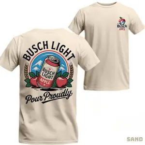 [Sale Up To 30%] Busch Light Apple 'Pour Proudly' T-Shirt - Patriotic Can and Apple Design, Soft Cotton Beer Graphic Shirt for Men, Casual Daily Wear. Streetwear Tshirt