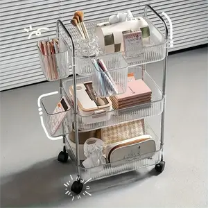 3-Tier Acrylic Rolling Storage Cart With 4 Hanging Storage Boxes, Rolling Cart For Cosmetics, Books, Snacks, Durable Acrylic Material, Under 27" Height, Versatile Bathroom Cart, Utility Carts, Snack Cart, Acrylic Bar Cart
