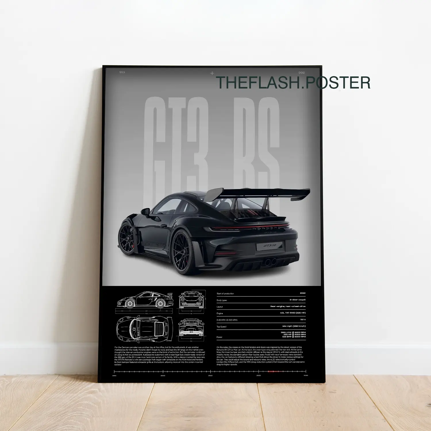 Porsche 911 GT3 RS Print v3 | 992 | Car Print |, Product without frame Decor Gift
