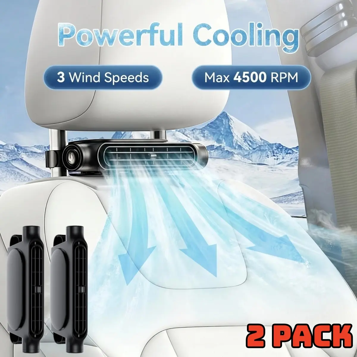 1 Pack / 2 Pack Car Seat Fan for Driver & Backseat, 2026 Upgraded Mini Back Cooling Fan Kids Baby Quiet Headrest Neck Fan Accessories for Front and Back Seat with 3 Adjustable Wind Speeds for Almost Vehicle Jeep Van RV Truck, USB Powered