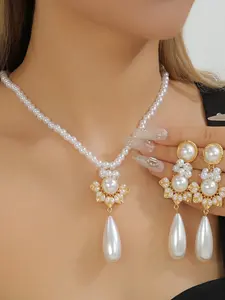 High-Luster Pearl Embellished Water Drop Earrings Set, Vintage Palace Style for Women, Perfect for Parties, Festivals, Weddings, Gift Idea