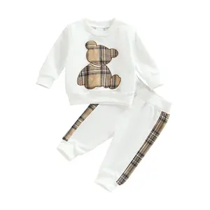 0-24M Baby Girls Autumn Clothes Long Sleeve Plaid Bear Pattern Pullover Sweatshirt Tops Pants Set Child Outfits Tracksuits Set