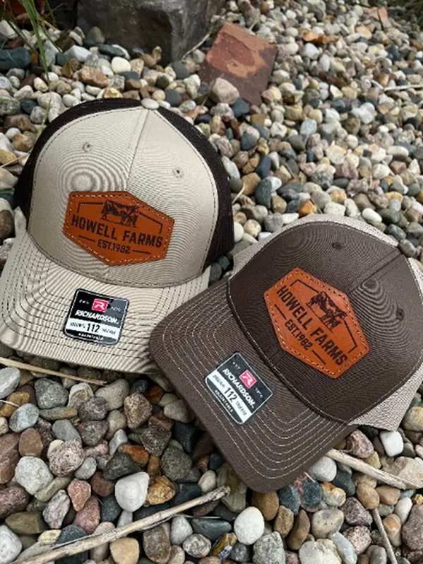Custom Richardson 112 Laser Engraved Leather Patch Hat- Personalized Cow Calf Farm Name with Est Date Hand Stitched Real Leather Ranch Brand