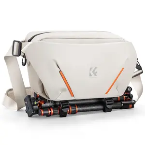 K&F CONCEPT Camera Sling Bag, Lightweight Camera Bag for Mirrorless/DSLR, Foldable Side Pocket & Quick-Access Front Pocket, Adjustable Divider, Camera Bags for Photographers, White, 7L