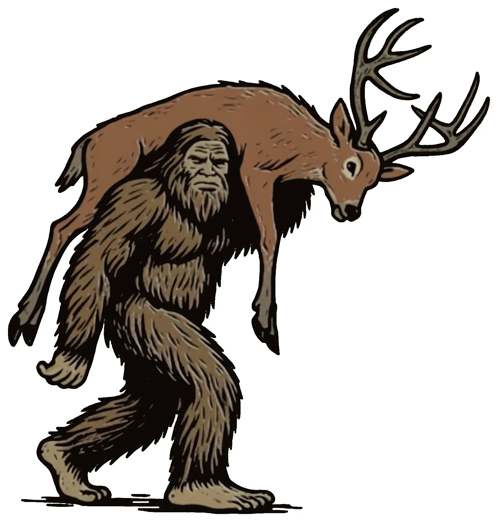 Bigfoot Deer Hunting Sticker Funny Sasquatch Vinyl Decal Waterproof Outdoor Sticker For Truck Hunters 4 Sizes Available 2x2 3x3 4x4 6x6 Durable Weather Resistant Matte Finish