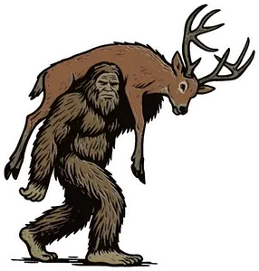 Bigfoot Deer Hunting Sticker Funny Sasquatch Vinyl Decal Waterproof Outdoor Sticker For Truck Hunters 4 Sizes Available 2x2 3x3 4x4 6x6 Durable Weather Resistant Matte Finish