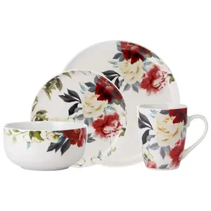 Safdie & Co Rose Garden 16 Piece Dinnerware Set Service for 4 Fiesta Dinnerware plates and bowls sets network essentials Porcelain dinner plates Multicolor 16 L x 12 W x 15 H