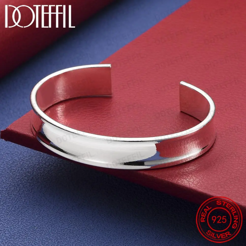925 Sterling Silver 12mm Smooth Adjustable Bangle Bracelet For Man Woman Fashion Wedding Engagement Party Jewelry