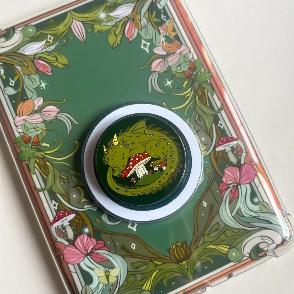 Mushroom Dragon Phone and Kindle Grip | Forest Dragon Mushroom Grip | Magnetic Phone Holder | Bookish Accessory | Fantasy E-Reader Grip