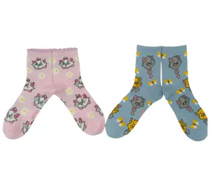 Disney Ladies' Set of 2 Aristo cats Ribbed Mid Crew Socks