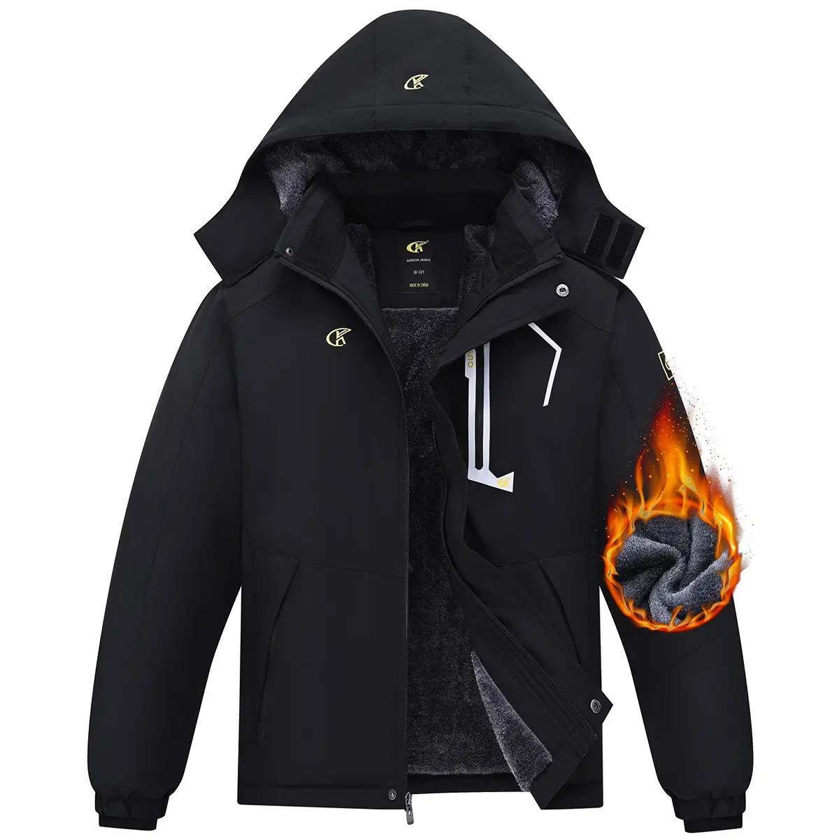 Boy's Hooded Waterproof Ski Jacket - Warm Winter Coat with Adjustable Cuffs, Elastic Drawcord Hood, Micro Fleece Pockets, Windproof for Snowboarding, Rainy Days
