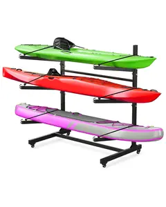 GAOMON Kayak Storage Rack for 2-6 Kayaks Freestanding Kayak Rack for Outdoor Storage with Movable Wheels, Heavy-Duty Steel Kayak Hanger Holder with Hanging Straps