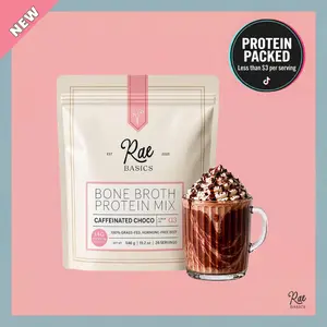 Rae Basics Bone Broth Protein Mix – Protein & Collagen Organic Supplement for Gut, Skin & Hair Healthcare, Chocolate, Mocha or Caffeinated Chocolate, For Women & Men, 252g, 12 Servings, | Sports Drink | Recovery Drink | TIKTOK EXCLUSIVE