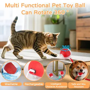 2025 New 2-Pack Interactive Cat Ball Toys, Speedy Tail 360° Automatic Rolling Ball, Smart Self Moving Kitten Toy for Indoor Cats Small Dogs, Red