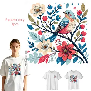 Floral and Birds DIY Heat Transfer Vinyl Stickers, Durable PVC Material with Clear Design, Perfect for Customizing T-Shirts, Jeans, Backpacks and More, Pattern Only